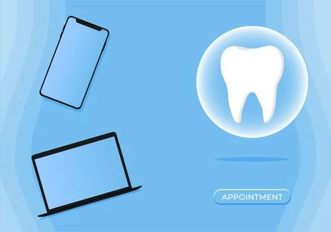 Tooth icon on blue. Dentistry vector illustration. Book an appointment Stock Illustration