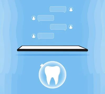Tooth icon on blue. Dentistry vector illustration. Book an appointment Stock Illustration