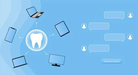 Tooth icon on blue. Dentistry vector illustration. Book an appointment Stock Illustration