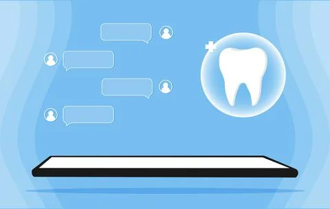 Tooth icon on blue. Dentistry vector illustration. Book an appointment Stock Illustration