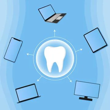 Tooth icon on blue. Dentistry vector illustration. Book an appointment Stock Illustration