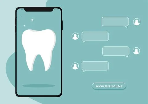 Tooth icon on blue. Dentistry vector illustration. Book an appointment Stock Illustration
