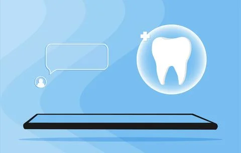 Tooth icon on blue. Dentistry vector illustration. Book an appointment Stock Illustration