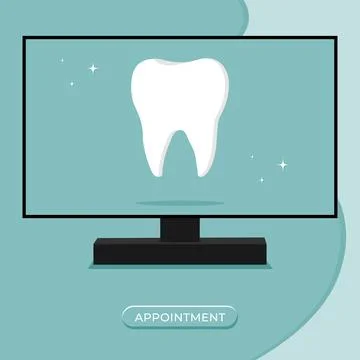 Tooth icon on blue. Dentistry vector illustration. Book an appointment Stock Illustration