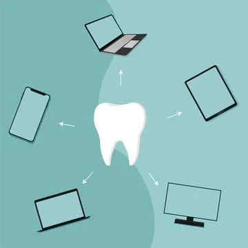 Tooth icon on blue. Dentistry vector illustration. Book an appointment Stock Illustration