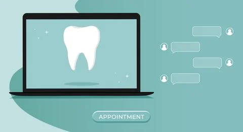 Tooth icon on blue. Dentistry vector illustration. Book an appointment Stock Illustration