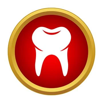 Tooth icon on circular red and gold button Stock Illustration