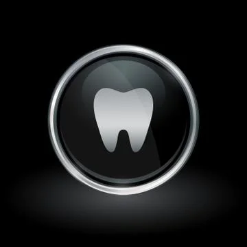 Tooth icon inside round silver and black emblem Stock Illustration