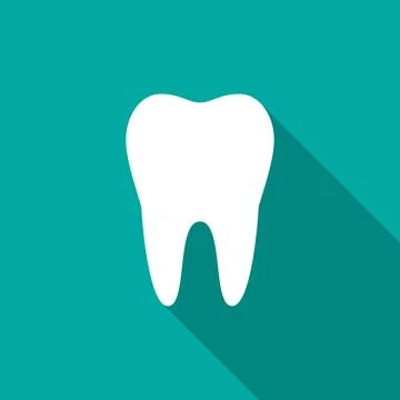 Tooth icon with long shadow. Flat design style. Stock Illustration