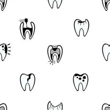 Tooth icon seamless pattern dental treatment isolated in white background. Stock Illustration