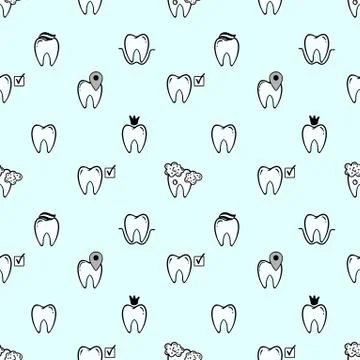 Tooth icon seamless pattern dental treatment isolated in white background. Stock Illustration