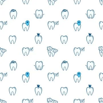 Tooth icon seamless pattern dental treatment . Stock Illustration