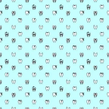 Tooth icon seamless pattern dental treatment isolated in white background. Stock Illustration