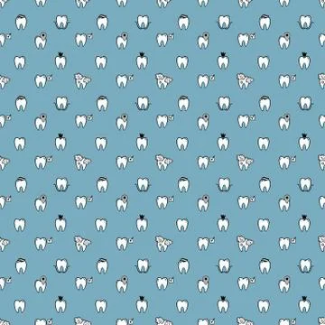 Tooth icon seamless pattern dental treatment isolated in white background. Illustrazione stock