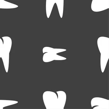 Tooth icon. Seamless pattern on a gray background. Illustrazione stock