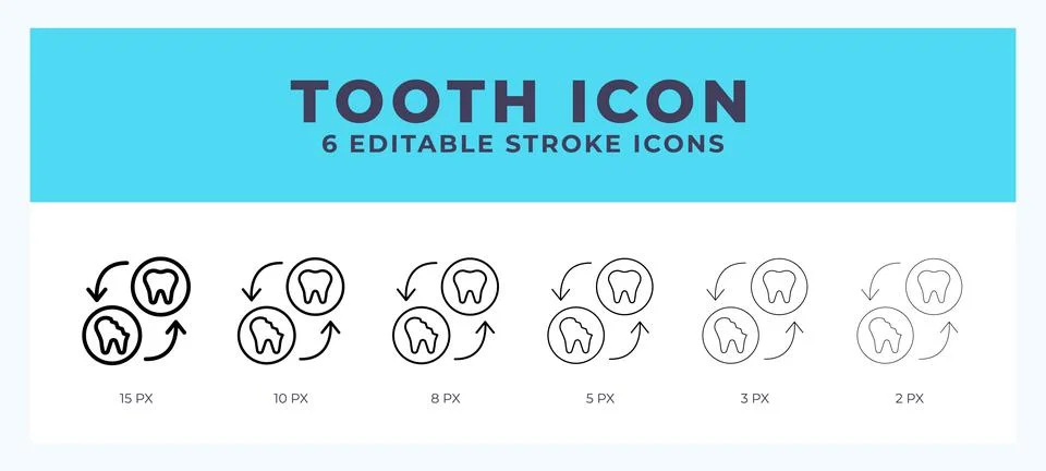 Tooth icon set with different stroke. Vector illustration with editable strok Stock Illustration