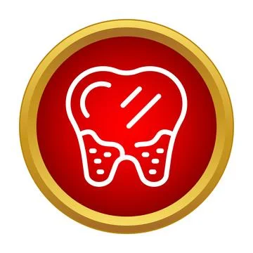 Tooth icon set in a red and gold circle Stock Illustration