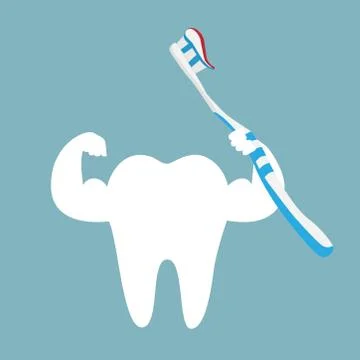 Tooth icon with toothpaste and brush. Vector illustration Stock Illustration
