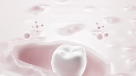 Tooth isolated on the white fluid background, Calcium supplement with milk,.. Stock Footage 306139184