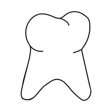The tooth is a linear doodle isolated on a white background. Stock Illustration