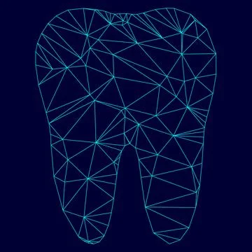 Tooth low poly triangulation triangulated polygonal electric cyan blue vibran Stock Illustration