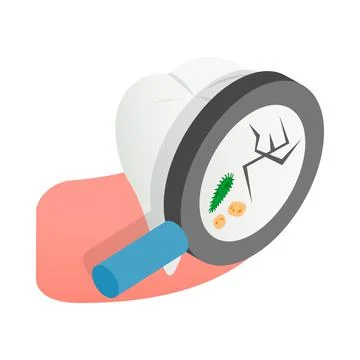 Tooth with magnifying glass icon Illustrazione stock