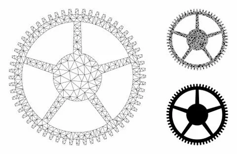 Tooth Main Wheel Vector Mesh 2D Model and Triangle Mosaic Icon 库存插图