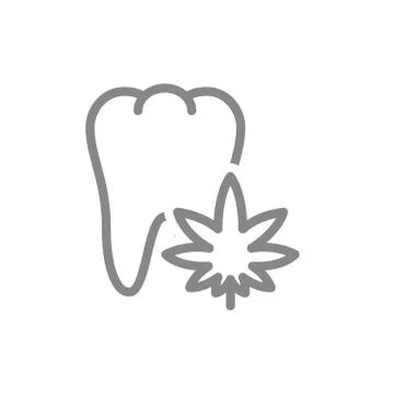 Tooth with marijuana leaf line icon. Cannabis treatment, anesthesia symbol 스톡 일러스트
