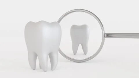 Tooth mascot look himself it the inspection mirror, dental care Stock Footage 246256692