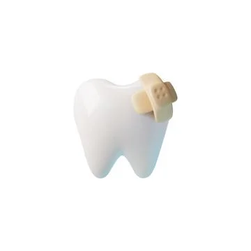 Tooth with medical patch or plaster, 3d vector, isolated on white. 스톡 일러스트