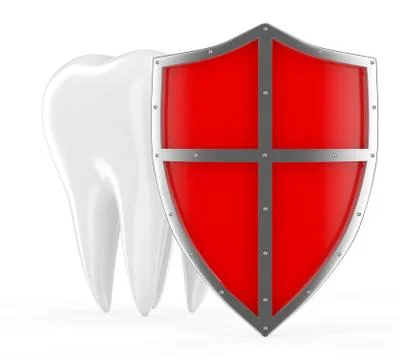 Tooth with metal shield on white background (Protection Concept) Stock Illustration