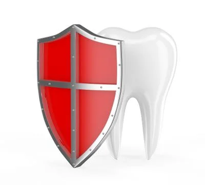 Tooth with metal shield on white background (Protection Concept) Stock Illustration