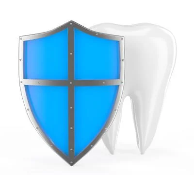 Tooth with metal shield on white background (Protection Concept) Stock Illustration