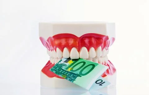Tooth model with euro notes Stock-Fotos