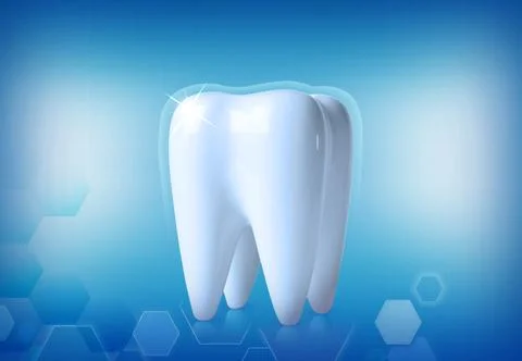 Tooth model with glowing on blue background. Dental care Stock Illustration