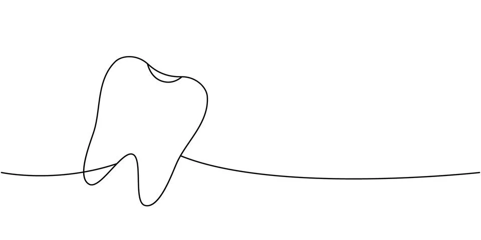 Tooth one line continuous drawing. Human internal organ continuous one line Stock Illustration