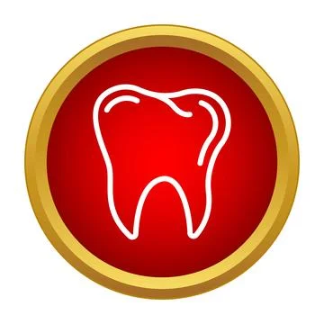 Tooth outline icon on red circle button 스톡 일러스트