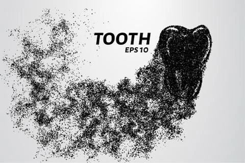 The tooth of the particles. The tooth crumbles into small circles and dots. Stock Illustration