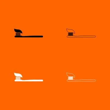 Tooth paste and brush black and white set icon . Illustrazione stock