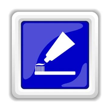 Tooth paste and brush icon. Internet button on white background.. Stock Illustration