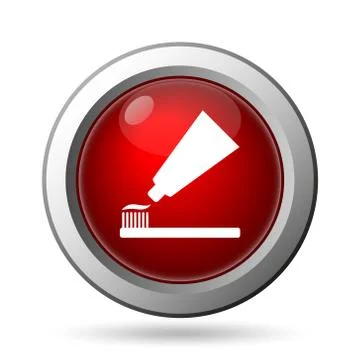 Tooth paste and brush icon. Internet button on white background.. Stock Illustration