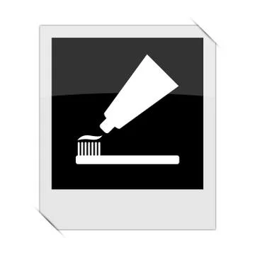 Tooth paste and brush icon within a photo on white background. Stock Illustration