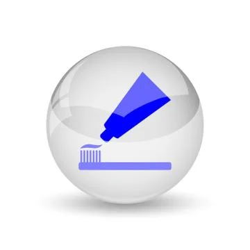 Tooth paste and brush icon. Internet button on white background.. Stock Illustration