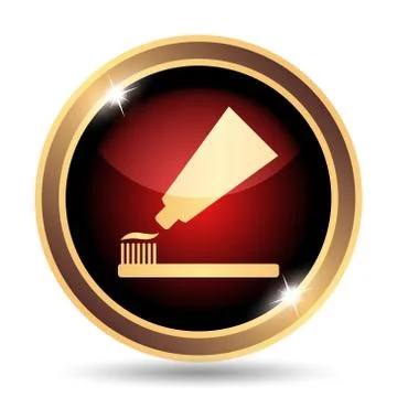 Tooth paste and brush icon. Internet button on white background.. Stock Illustration