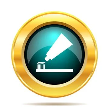 Tooth paste and brush icon. Internet button on white background.. Stock Illustration