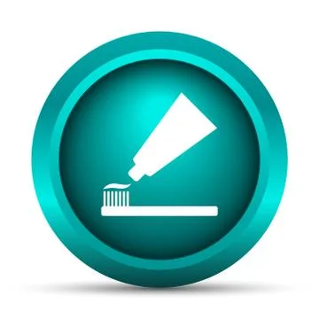 Tooth paste and brush icon. Internet button on white background.. Stock Illustration