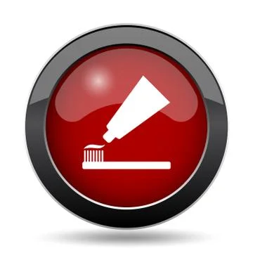Tooth paste and brush icon. Internet button on white background.. Stock Illustration