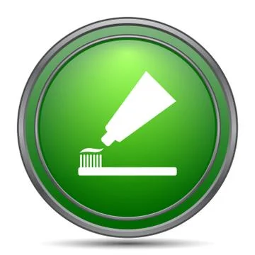 Tooth paste and brush icon. Internet button on white background.. Stock Illustration