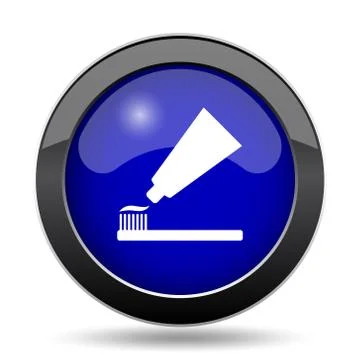 Tooth paste and brush icon. Internet button on white background.. Stock Illustration