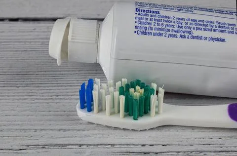 Tooth paste and tooth brush Stock-Fotos